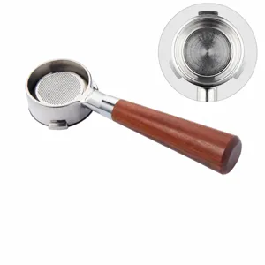 Stainless steel 58mm coffee bottomless portafilter with solid red wood handle for espresso machine
