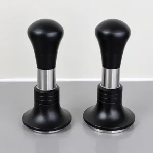 Professional coffee tamper set, stainless steel base with ergonomic handle for espresso.