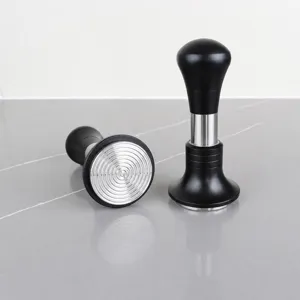 Professional 58mm spring loaded coffee tamper for espresso machine, stainless steel base.