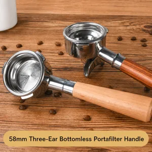 Stainless Steel Espresso Portafilter With Wooden Handle 58mm Bottomless Spouted Coffee Maker Replacement Part
