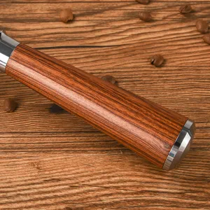 Replacement wooden handle for espresso coffee machine with stainless steel end caps.