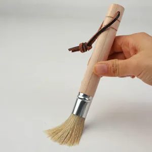 Wooden Coffee Grinder Cleaning Brush Boar Bristle Barista Tool with Leather Lanyard for Espresso Bar