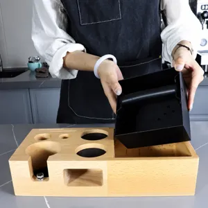 Wooden Coffee Tamper Station Portafilter Holder Espresso Distributor Tamper Organizer With Knock Box For Home Cafe
