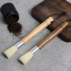 Coffee grinder cleaning brush set with wooden handle bristle brush for baristas kitchen tools