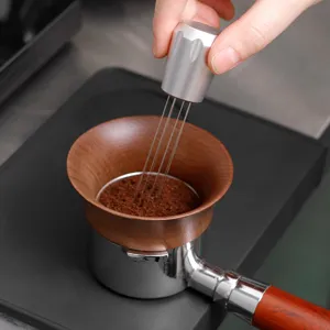 Walnut magnetic coffee dosing ring espresso portafilter funnel needle distributor tool
