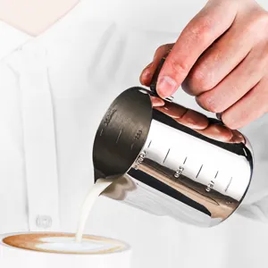 Stainless Steel Milk Frothing Pitcher Espresso Coffee Cup With Laser Measurement Scale Sharp Spout Barista Latte Art Tool