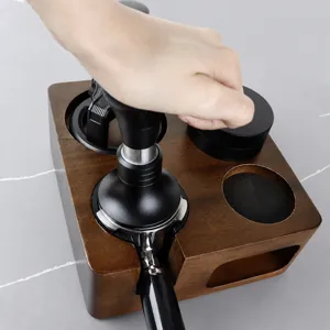 Professional Espresso Coffee Tamper 58mm Rebound Impact Tamper Set Wooden Station Holder