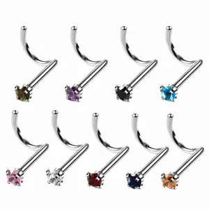 Detailed view of 316 stainless steel nose studs featuring colorful cubic zirconia stones.
