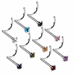 Stainless steel nose ring piercing jewelry set with colorful crystal zircon stones for body.