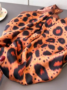 Leopard print silk square scarf women fashion neckerchief stylish hair scarf elegant shawl wrap