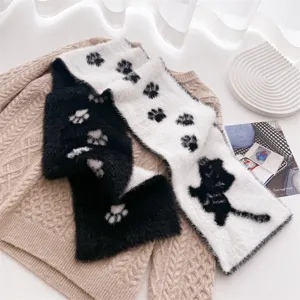 Bufanda de Piel de Visón Sintética Cálida de Invierno para Mujer Lindo Patrón Floral de Animales Chal Largo Suave Tejido Cubierta de Cuello Casual para Pareja