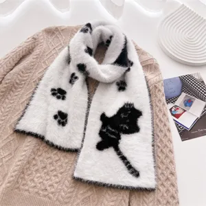 Bufanda de invierno cálida de piel sintética de visón esponjosa con lindo diseño de huella de gato.