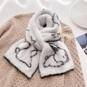 Suave bufanda de invierno de piel sintética con un bonito diseño de conejo para mujer.