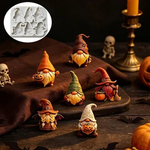 Halloween Gnome Silicone Mold 6-Cavity Elf Fondant Cake Mold DIY Aromatherapy Candle Resin Mold Baking Tool