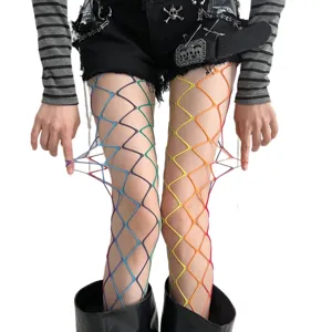 Colorful rainbow fishnet stockings sexy hollow mesh tights for women Y2K style summer