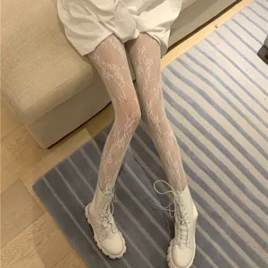 Women Retro Lolita Floral Vine Lace Pantyhose Sexy Mesh Fishnet Stockings Thin Anti-Snag Nylon Tights For Party Dating