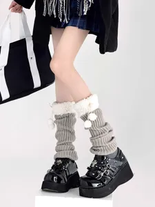 Japanese cute Lolita leg warmers autumn winter woolly pom-pom slouch socks for women.