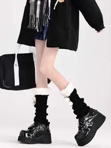 Japanese cute lolita leg warmers autumn winter warm pom pom boot cuffs jk retro slouch socks
