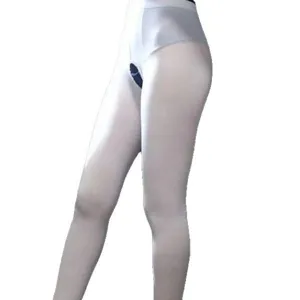 Medias blancas de terciopelo entrepierna abierta 80D lencería sexy transparente para mujer