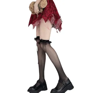 Μαύρες κάλτσες γάμπας με δαντέλα και φόγκο lolita διαφανείς καλοκαιρινές γυναικείες κάλτσες