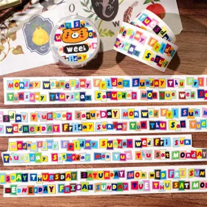 Original English alphabet deco washi tape featuring weekdays, perfect for journaling and crafts.