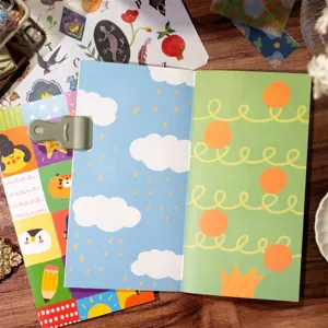 Detailed view of colorful TN notebook inner pages and decorative release paper design.