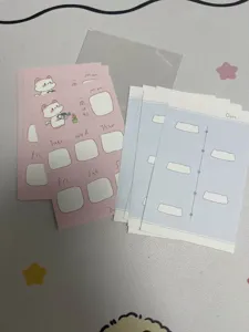 Detailed shot of cute planner memo inserts weekly schedule sticky notes stationery pages