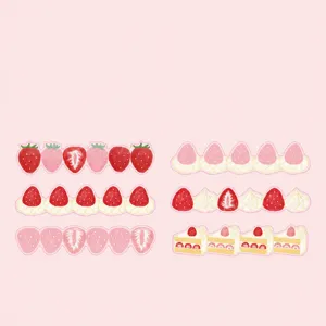 Strawberry series long memo pad set, cute dessert sticky notes, 30 sheets writing paper.