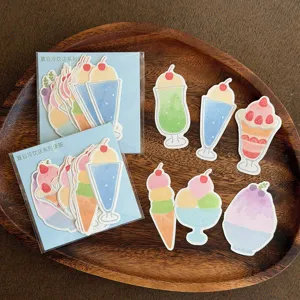 Summer dessert ice cream shaped sticky notes detail view, cute watercolor memo pad set.
