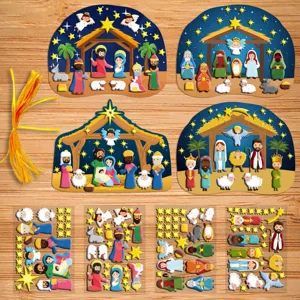 Children DIY Christmas Nativity scene foam sticker craft set detail view showing components.