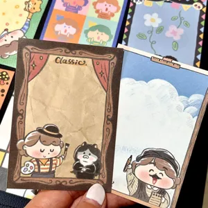 Schattig M5 memo blok met vintage fotolijst ontwerp, creatieve cartoon illustratie voor notities.