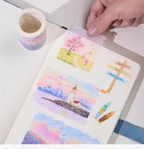 Decorative scenery washi tape and sticker set for journaling, DIY crafts and scrapbooking.