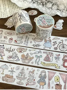 Vintage washi tape decorative masking tape elegant afternoon girl sticker journaling 1pc