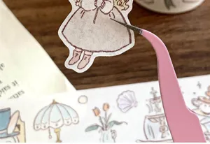 Vintage journaling sticker detail view, cute retro character design for craft and DIY projects.
