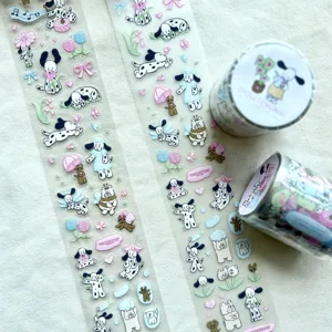 Cute dalmatian and bear PET masking tape set, matte special oil decorative washi tape for journaling.