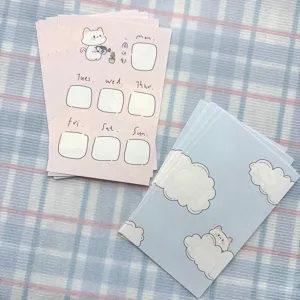 Cute weekly planner memo pad set, aesthetic cat and cloud design sticky note paper stationery.