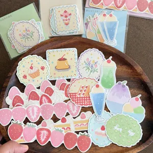 Cute Pixel Dessert Strawberry Theme Die-Cut Sticky Notes Memo Pad Creative Student Stationery Office Supplies