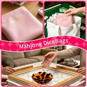 Acryl schildpad mahjong dobbelstenen tray set met roze opbergtas voor accessoires.