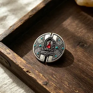 Spilla rotonda retrò tibetana in metallo vintage spilla stile etnico giacca abito