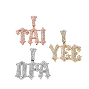 Hip-hop iced out letterhangers, aangepaste oude Engelse alfabet strass koperen sieraden.