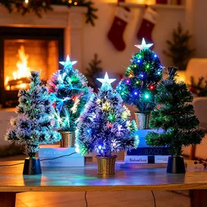 Árbol de Navidad de Fibra Óptica Con Luces LED De Colores Estrella Superior Decoración Festiva de Escritorio Hogar Árbol Luminoso