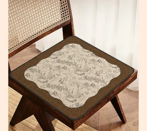 Vintage linen-look chair cushion, retro botanical bird pattern, breathable non-slip seat pad.