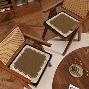 Vintage Faux Linen Dining Chair Cushion Retro Anti-Slip Breathable Seat Pad For Home Office Decor Floral Pattern Cushion