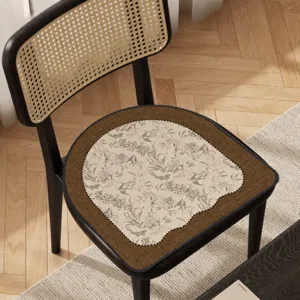 Vintage linen dining chair cushion anti-slip retro botanical print seat pad for office home