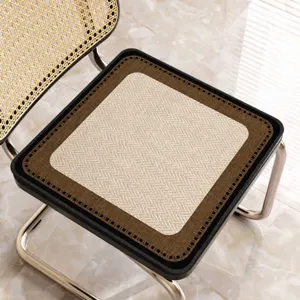 Retro linen dining chair pad breathable non slip seat cushion for computer and home use