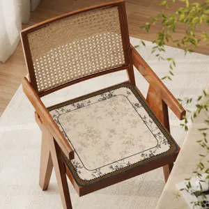 Mid-century faux linen dining chair cushion vintage seat pad breathable non-slip for home
