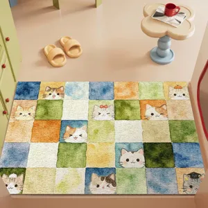 Cute cartoon cat patterned entrance floor mat, anti-slip washable home entryway doormat rug