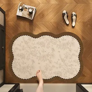 Retro diatomite bath mat French style floral absorbent quick drying non slip floor mat for home