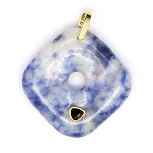 Natural stone square pendant jewelry inlaid gemstone blue dot stone amulet pendant detail