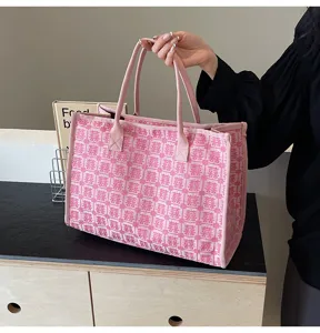 Pink canvas wedding tote bag featuring traditional double happiness pattern for brides and gifts.